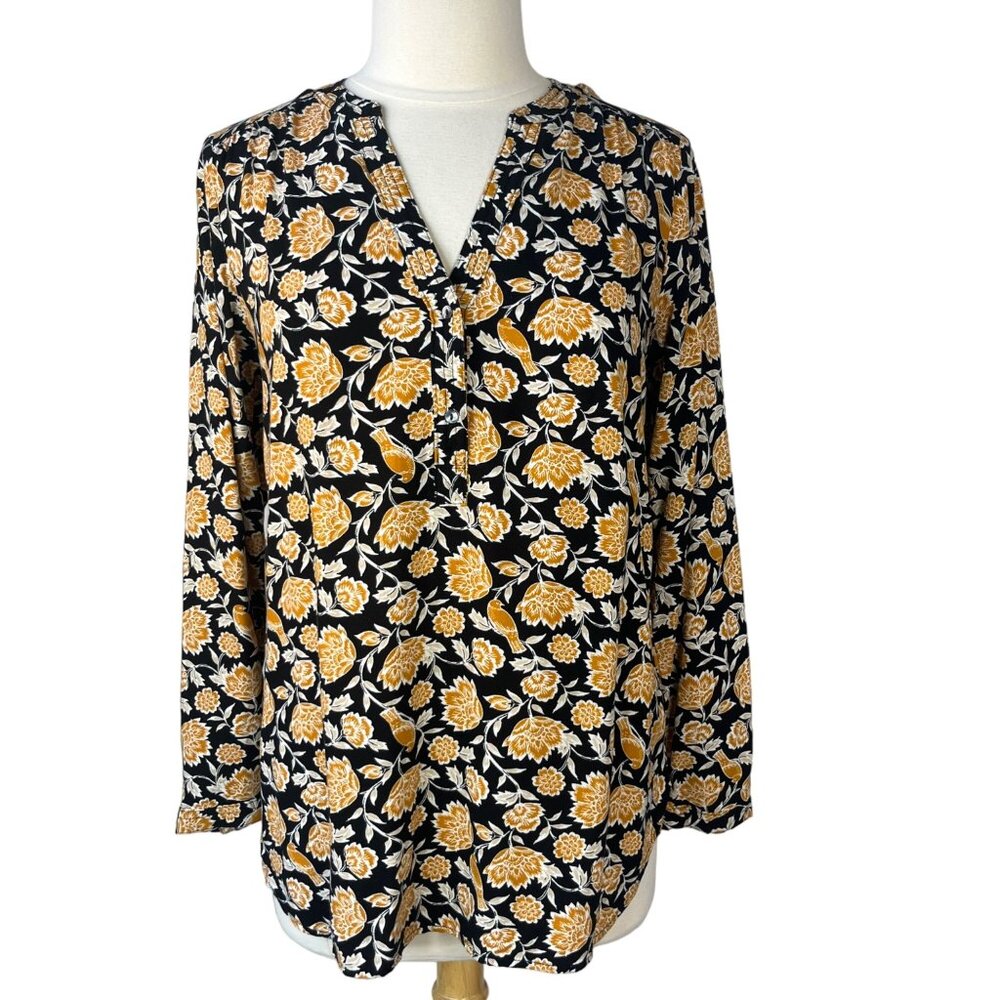 Old Navy‎ Blouse Shirt Womens Medium Black Orange Long Sleeves